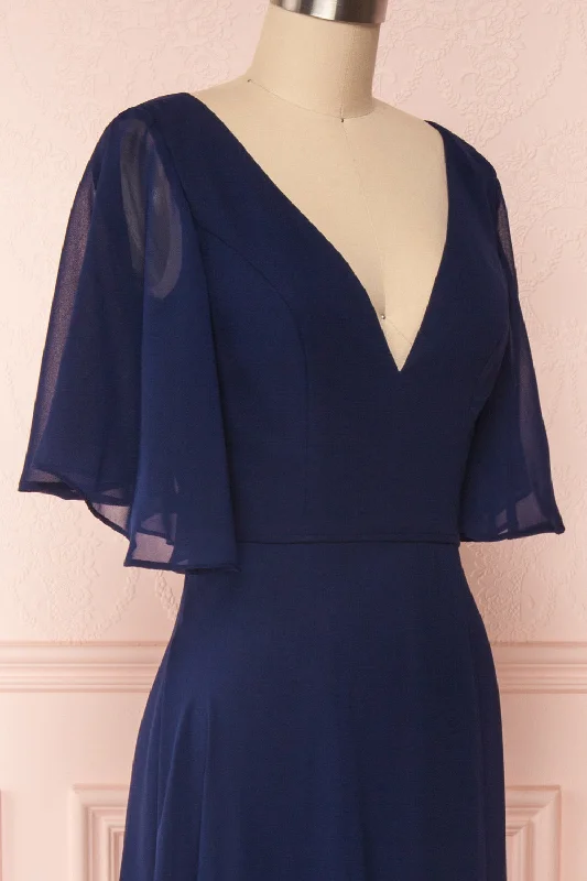 Adelphia Navy | V-Neck Chiffon Maxi Dress