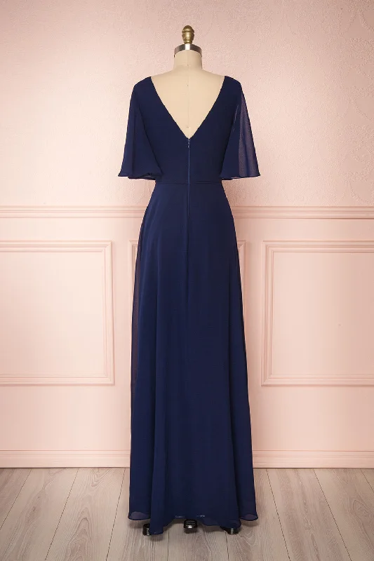 Adelphia Navy | V-Neck Chiffon Maxi Dress