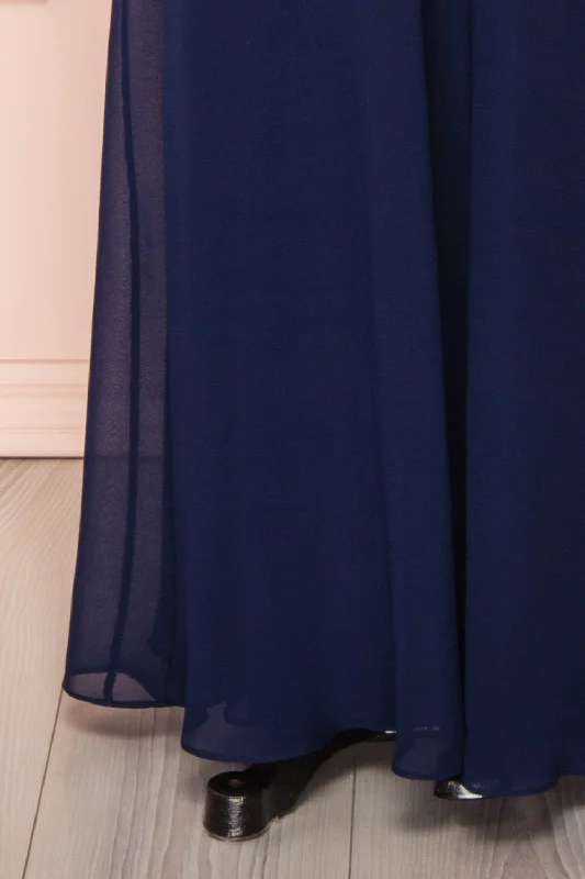 Adelphia Navy | V-Neck Chiffon Maxi Dress