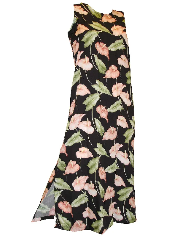 Ankle Length Anthurium Garden Sleeveless Hawaiian Dress