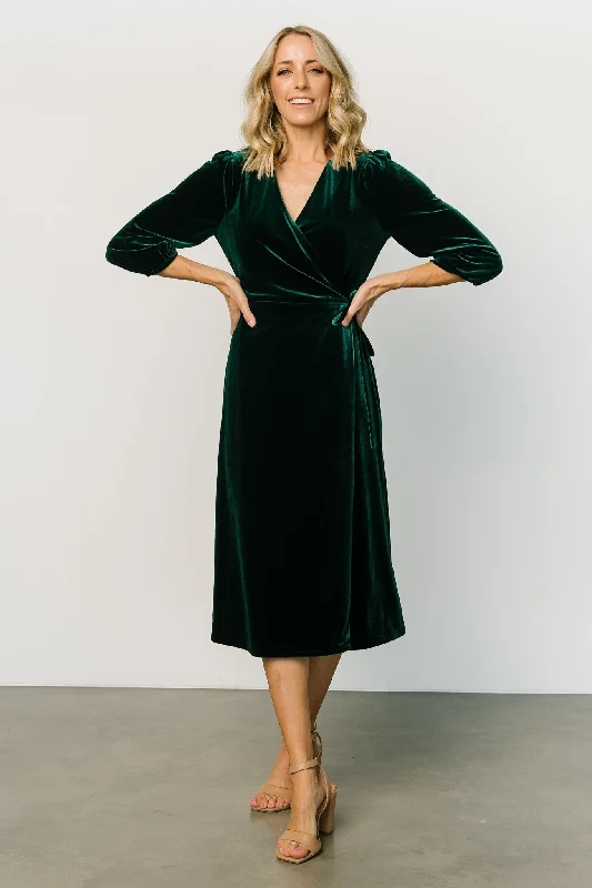 Beckinsale Velvet Wrap Dress | Dark Green