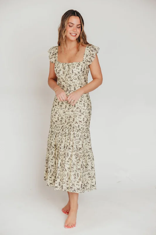 Emery Midi Dress in Vintage Tea (Sizes S-XL)