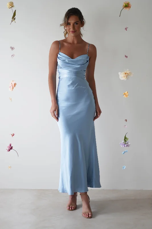 Everleigh Soft Satin Midi Dress | Blue