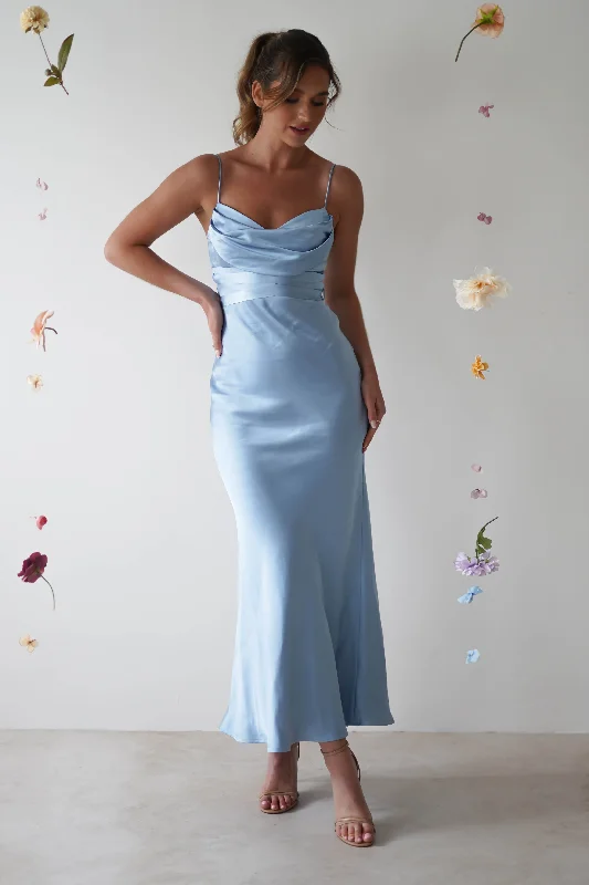 Everleigh Soft Satin Midi Dress | Blue