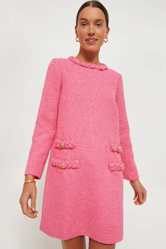 Hot Pink Tweed Long Sleeve Jackie Dress