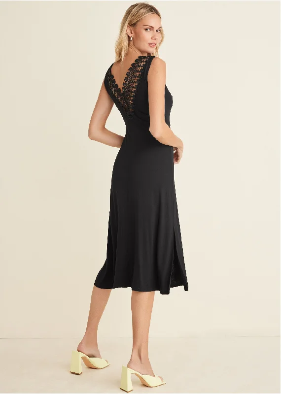 Crochet back midi dress - Black