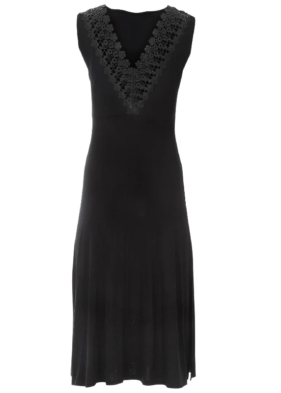 Crochet back midi dress - Black