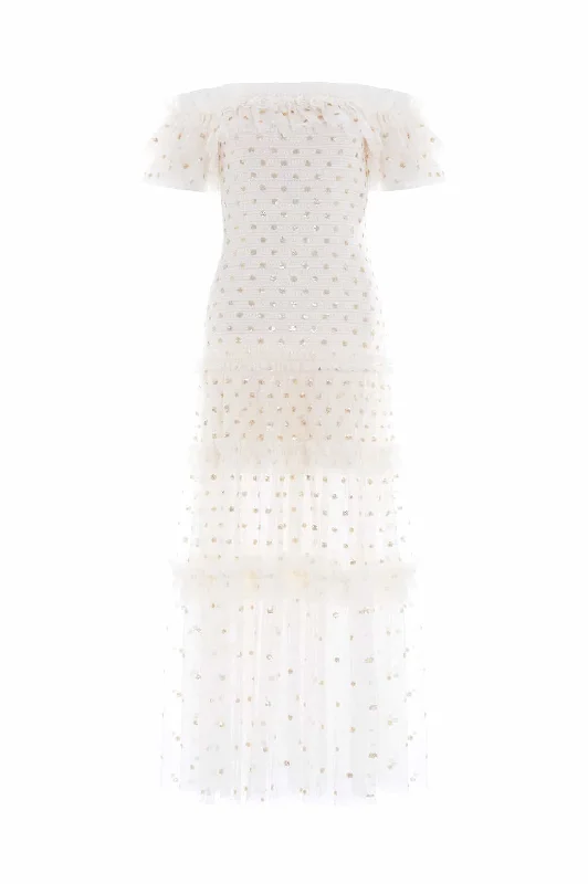 Polka Dot Smocked Ankle Gown