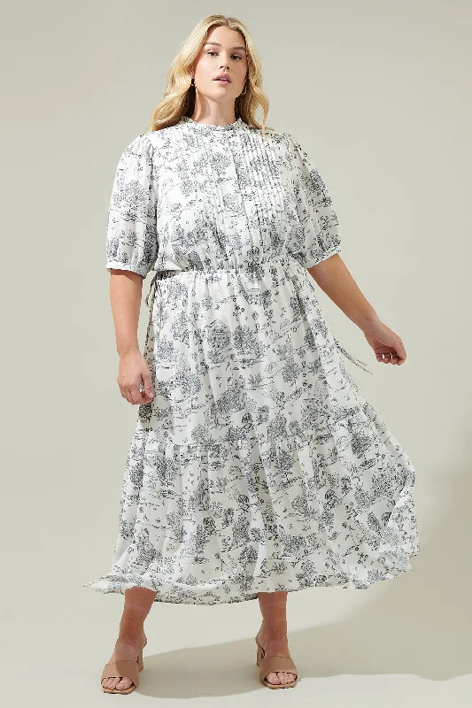 Renzo Toile Pleated Midi Dress Curve