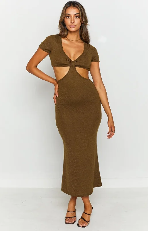 Romania Cut Out Midi Dress Khaki