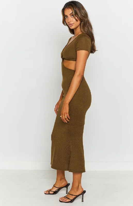 Romania Cut Out Midi Dress Khaki