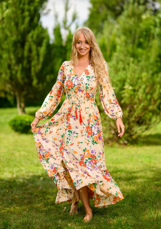 Simona Orange Flowers Garden Dress