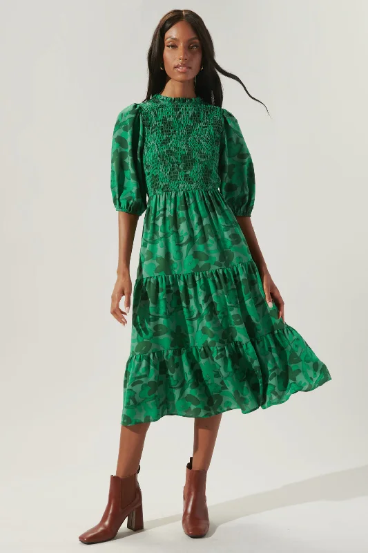 Yeraldi Floral Frazier Smocked Tiered Midi Dress