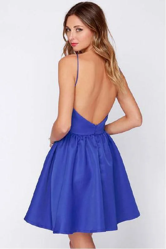 A Line Royal Blue Backless Short Prom Dresses Homecoming Dresses   PD347