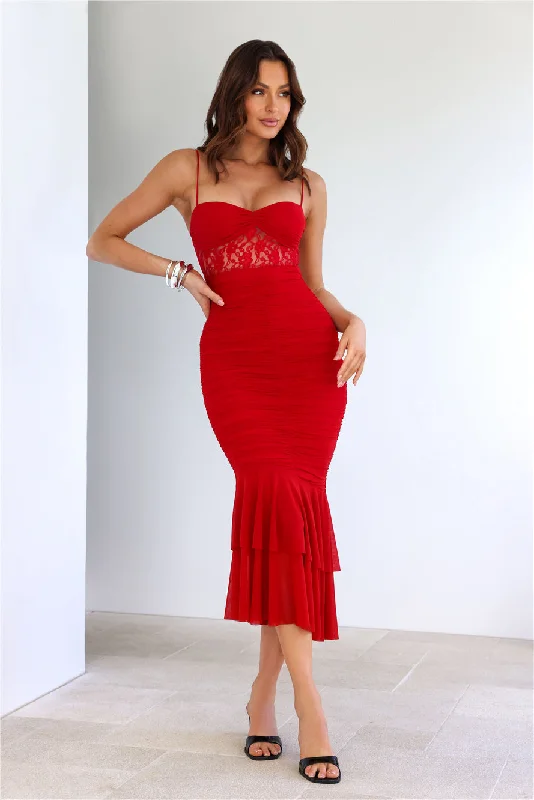 All Gathered Mesh Maxi Dress Red