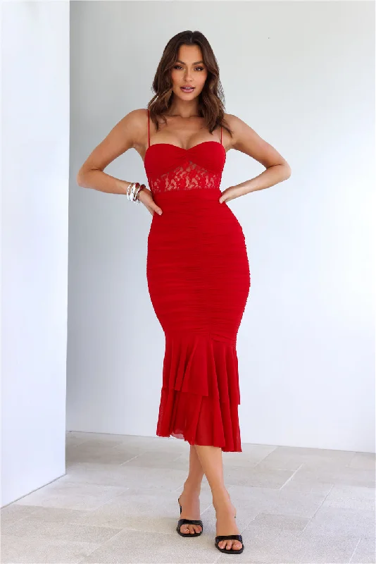 All Gathered Mesh Maxi Dress Red