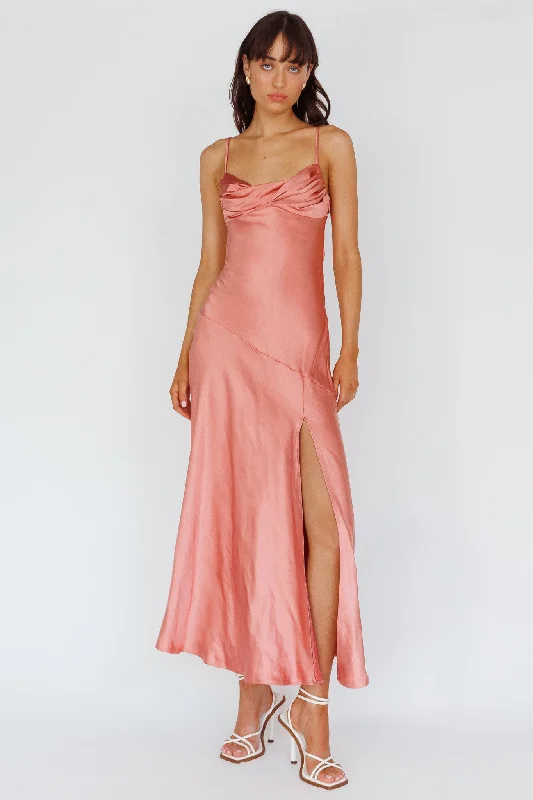 Amity Twist Bust Split Maxi Dress Rose