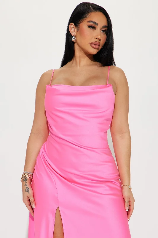 Bella Shiny Satin Midi Dress - Pink