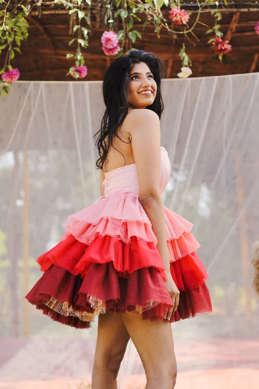 Belle Pink Ombre Ruffle Tulle Corset Dress