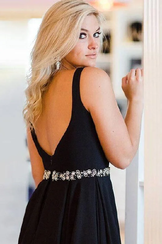 Black Satin Straps Short Prom Dress Homecming Dress With Crystal PD285