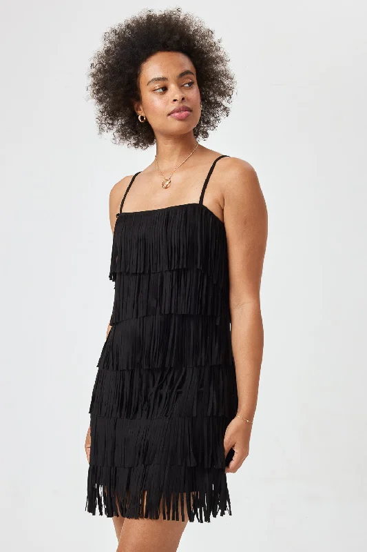 Black Suede Fringe Dress