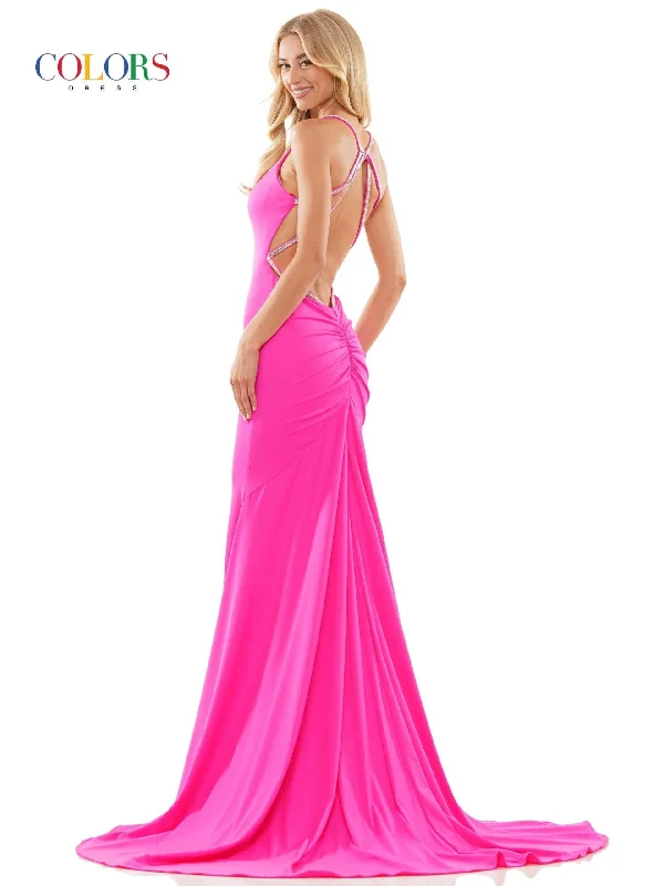 Colors 2974 Colors Long Spaghetti Strap Prom Dress