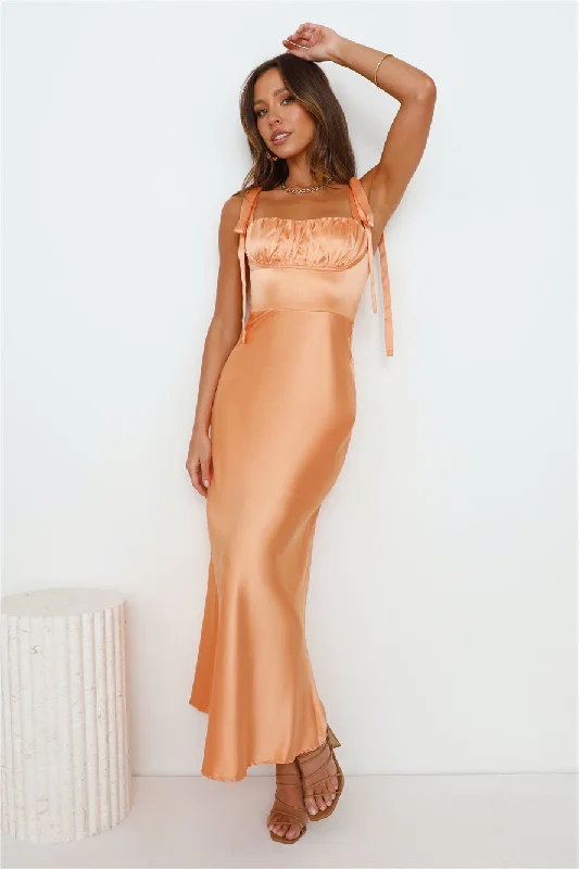 Define Luxury Satin Maxi Dress Peach