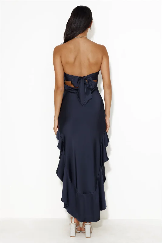 Dim The Lights Strapless High Low Dress Navy