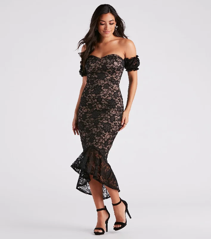 Elegant Miss Lace High Low Midi Dress