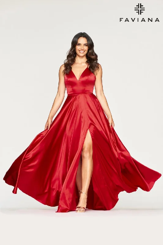 Faviana Long Satin A-Line Prom Dress S10209