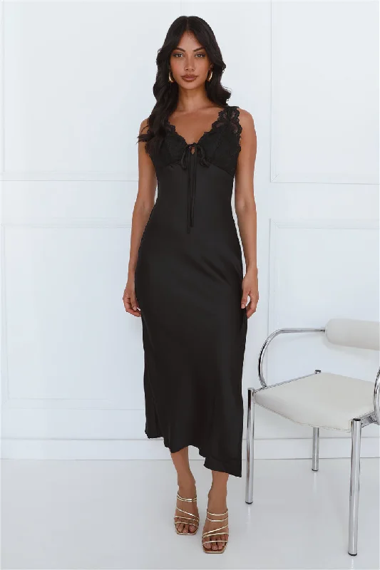 Gorgeous Vision Satin Lace Maxi Dress Black