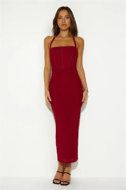 Her Dream Fit Mesh Maxi Dress Burgundy