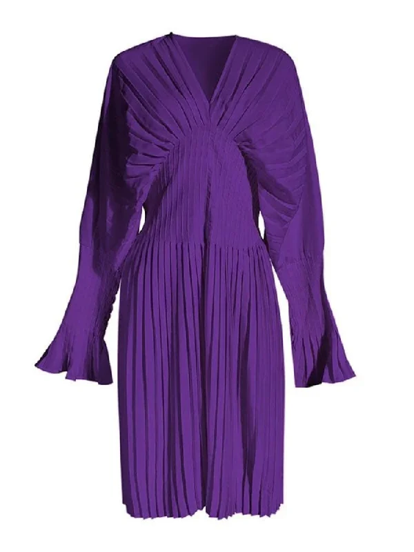 Hunter V Neck Long Sleeve Dress - Purple