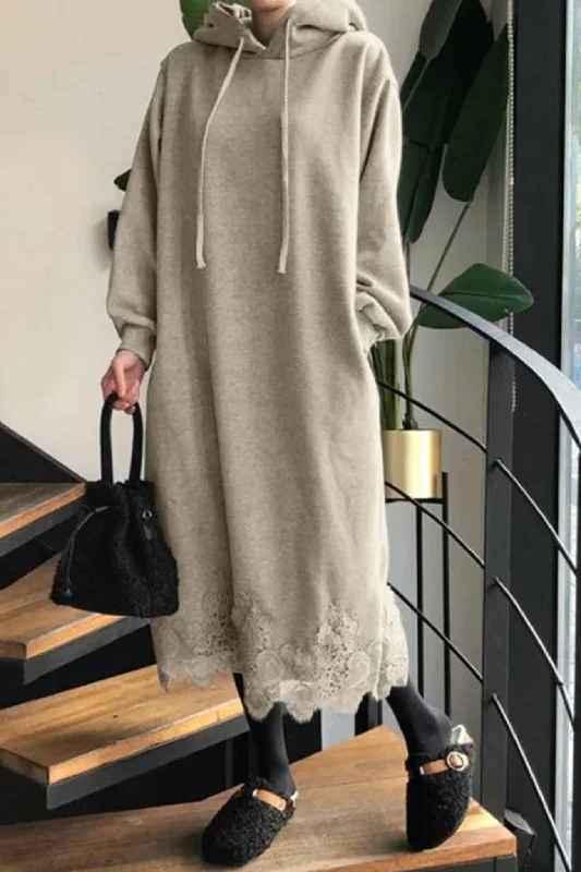 Lace Hem Hoodie Dress