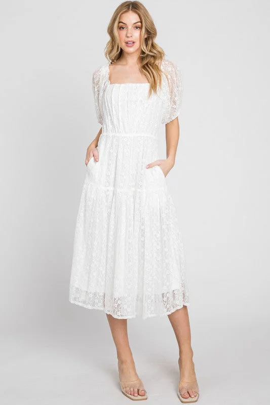 Lace Tiered Dress with Puff Sleeves