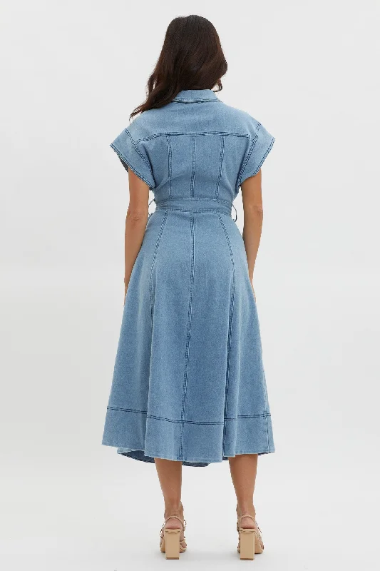 Laureen Short Sleeve Midi Dress Denim Blue