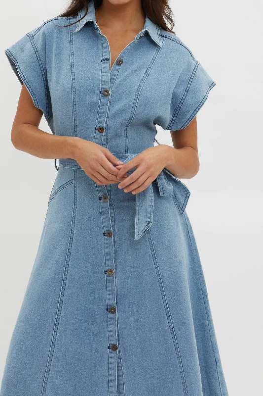 Laureen Short Sleeve Midi Dress Denim Blue