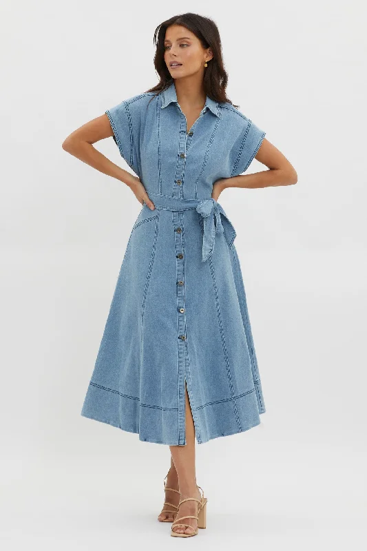 Laureen Short Sleeve Midi Dress Denim Blue