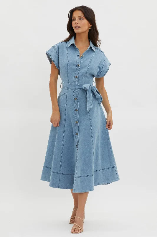 Laureen Short Sleeve Midi Dress Denim Blue