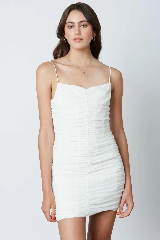 Let's Party White Ruched Mini Dress