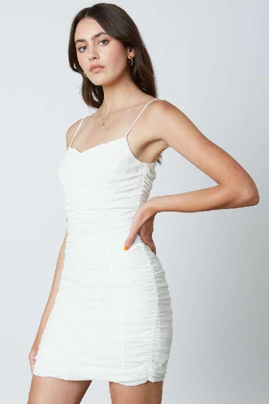 Let's Party White Ruched Mini Dress