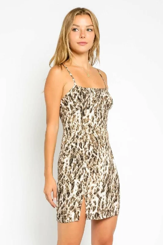 Marina Wild Leopard Ruched Mini Dress