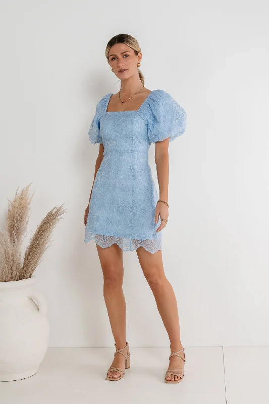 Maye Lace Mini Dress in Blue