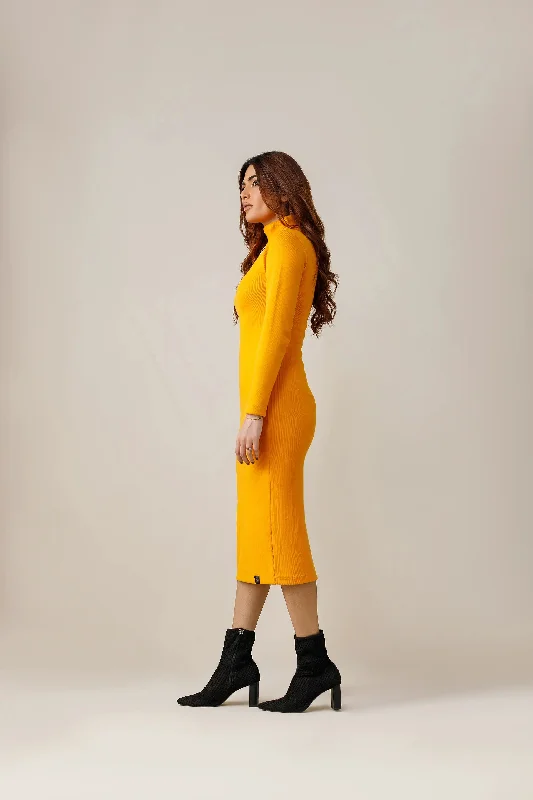 Mustard Yellow highneck Bodycon dress