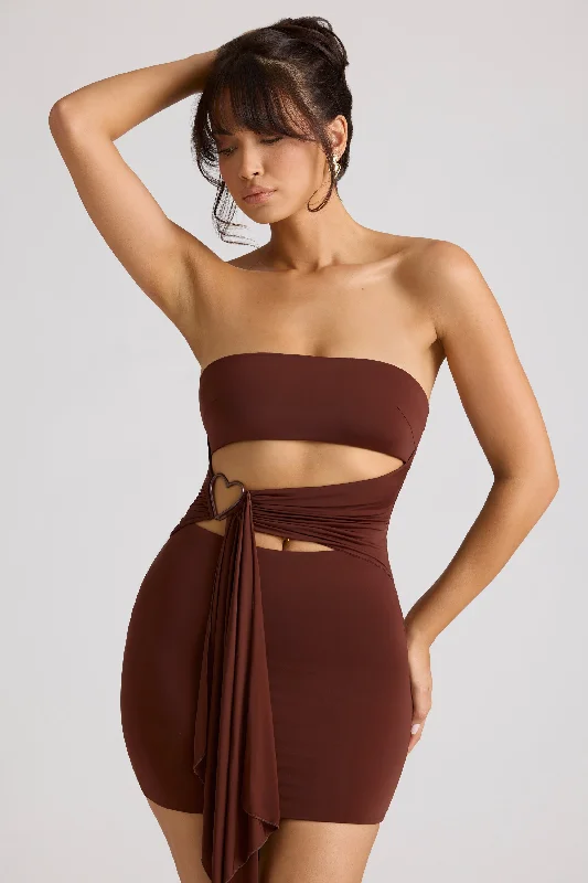 Bandeau Mini Dress in Chocolate Brown