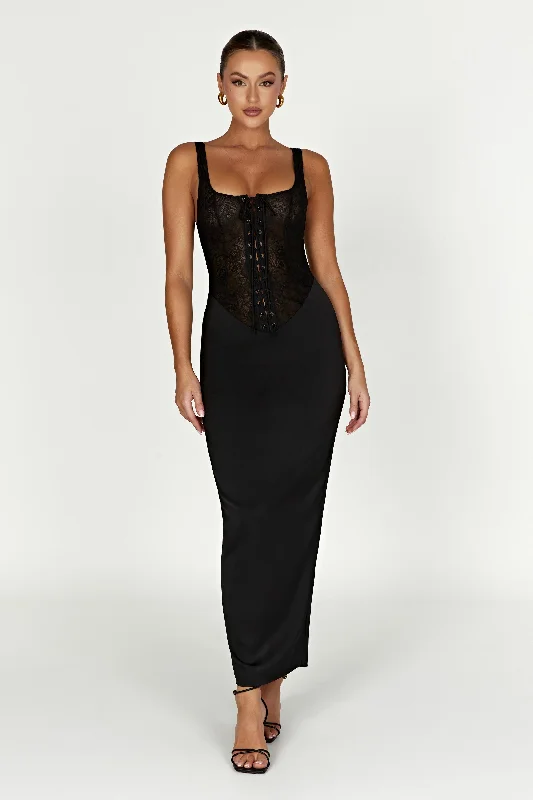 Octavia Lace Corset Maxi Dress - Black