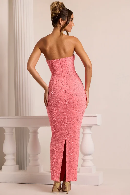 Embellished Bandeau Cowl Neck Maxi Dress in Coral