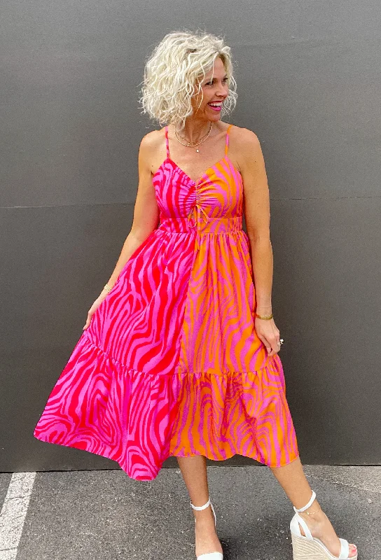 Pink & Orange Color Block Midi