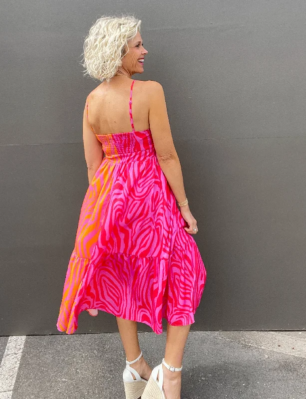 Pink & Orange Color Block Midi