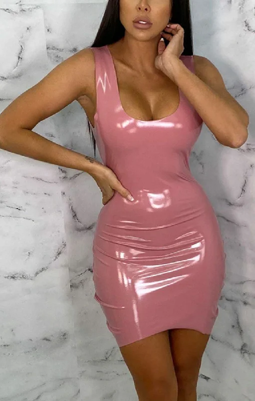 Pink PU Bodycon Mini Dress - Kylie